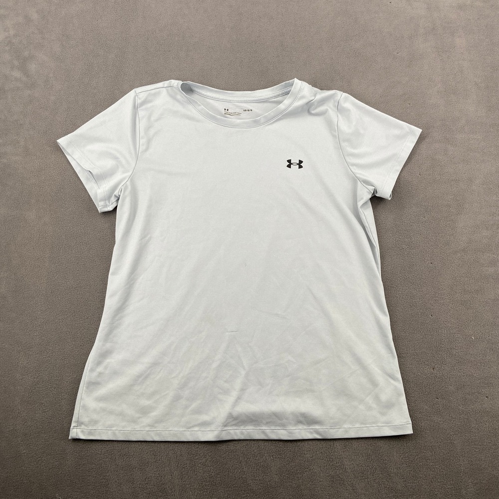 Under Armour Tech T-Shirt Womens Large White Loose Fit Textured Crew Neck Logo